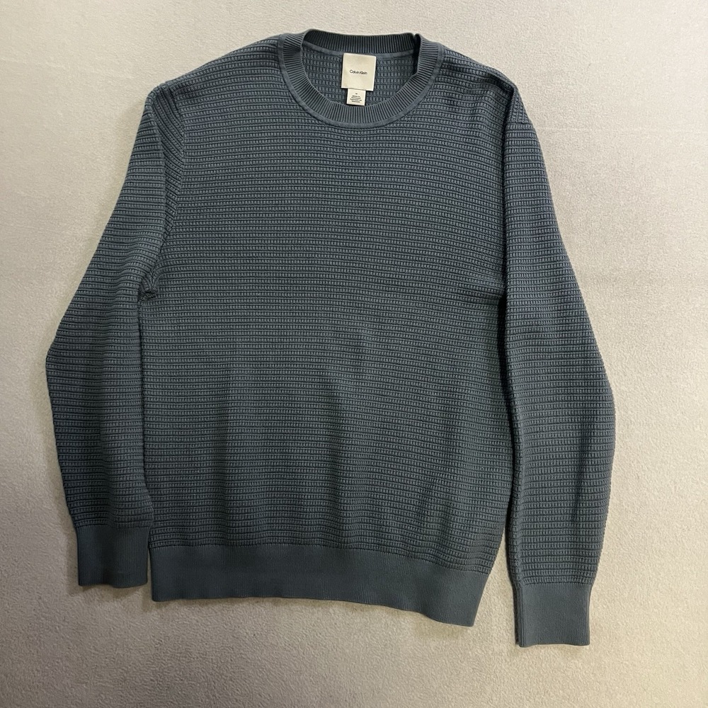 Calvin Klein Waffle Knit Sweater Men's Size Medium Blue Long Sleeve Pullover